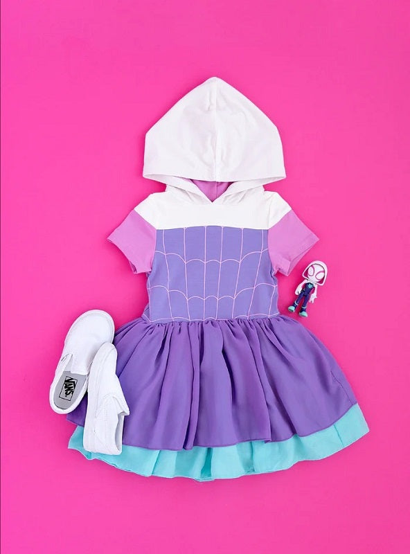 GSD0996 Cartoon Purple Lace Hooded Short Sleeve Dress