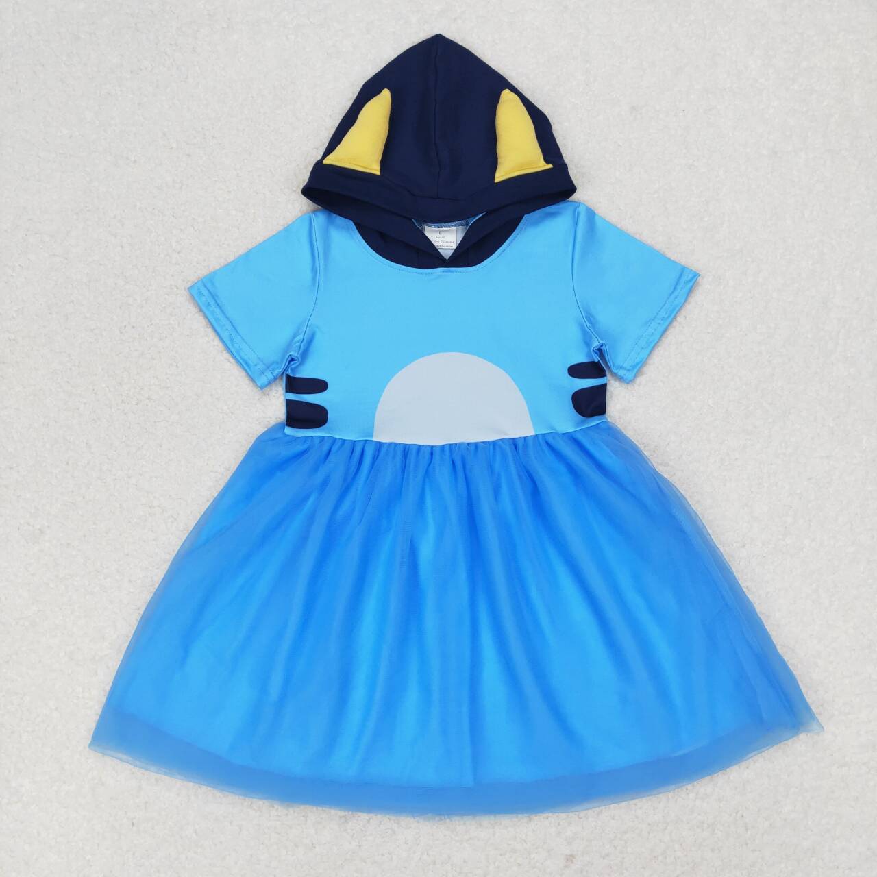 GSD0997 Cartoon blue tulle hooded short-sleeved dress
