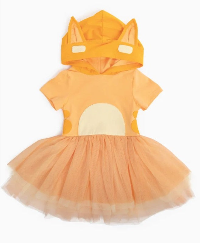 GSD0998 Cartoon Orange Tulle Hooded Short Sleeve Dress