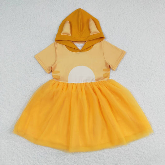 GSD0998 Cartoon Orange Tulle Hooded Short Sleeve Dress