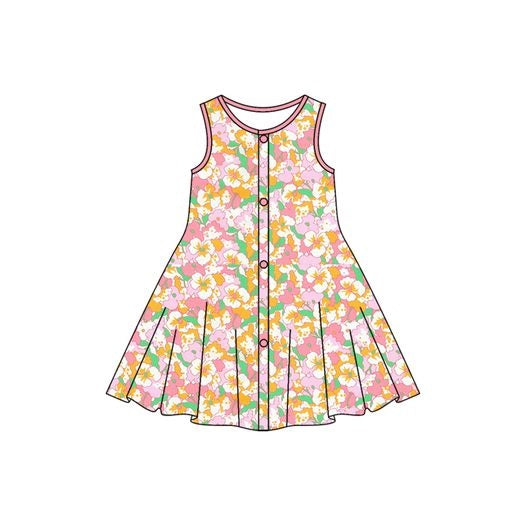 pre-order GSD1003 Pink and yellow floral sleeveless dress