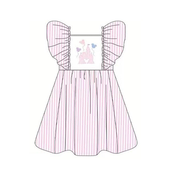 pre-order GSD1028 Baby Girls Cartoon Castle Pink Dress