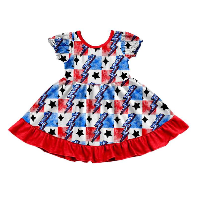 pre-order GSD1029 Baby Girls July 4th Red Blue Checker Short Sleeve Dress