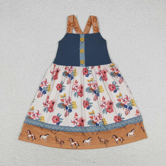GSD1035 floral horse pattern suspender dress