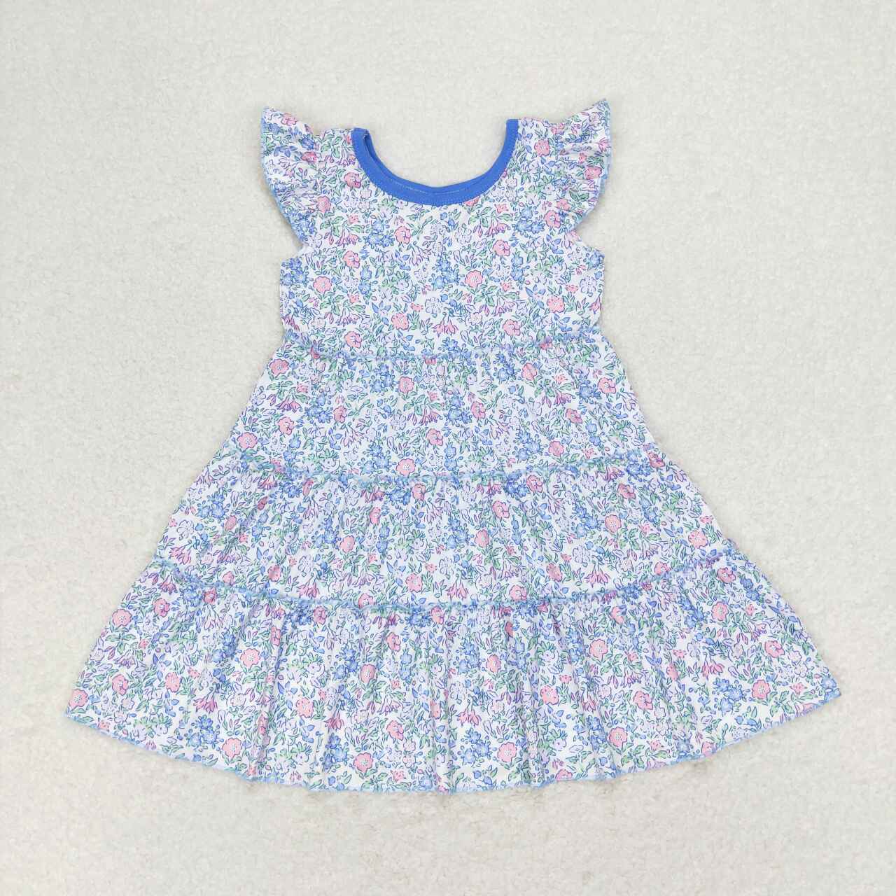 GSD1043 Floral floral blue and purple flying sleeve dress