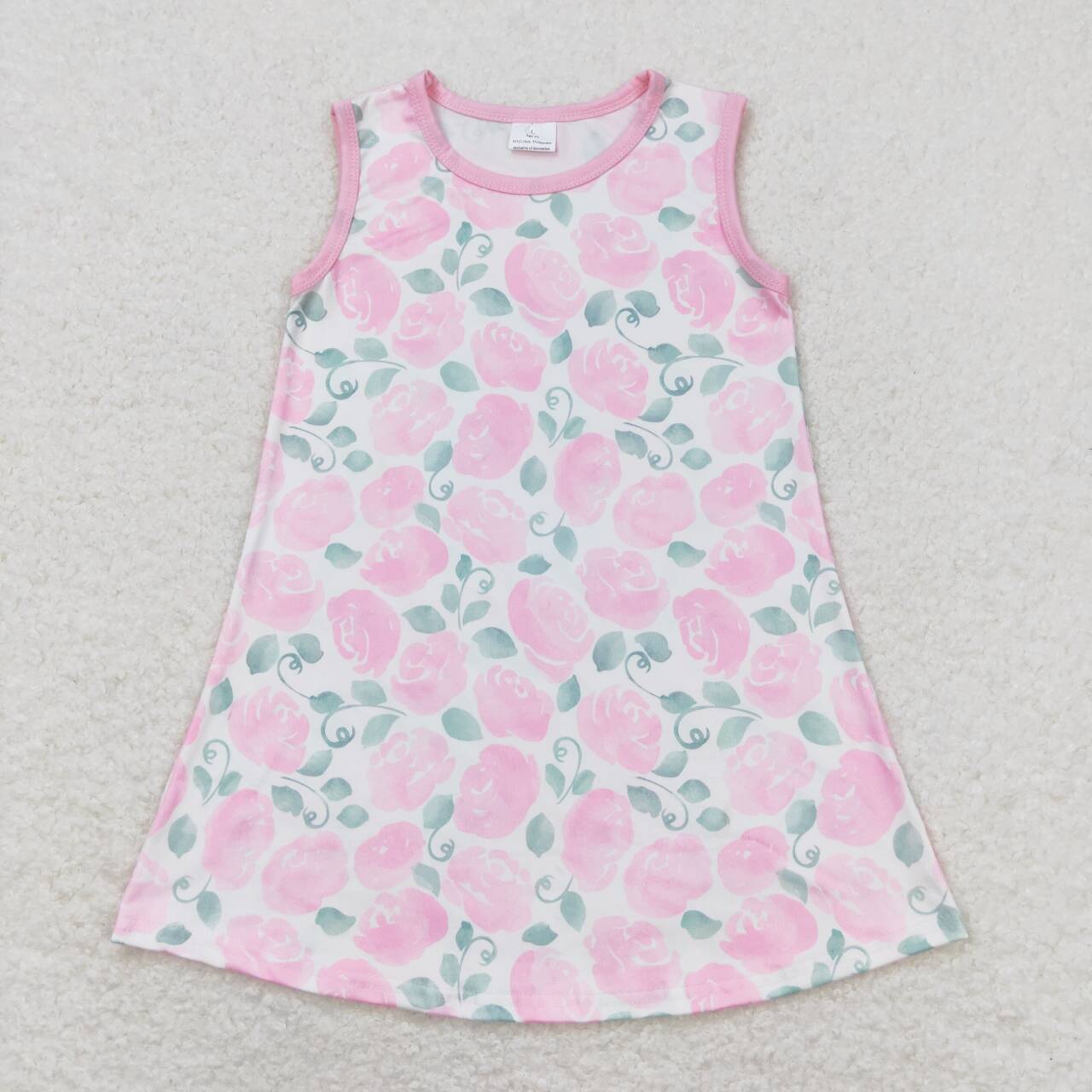 GSD1045 Flowers and leaves pink sleeveless dress
