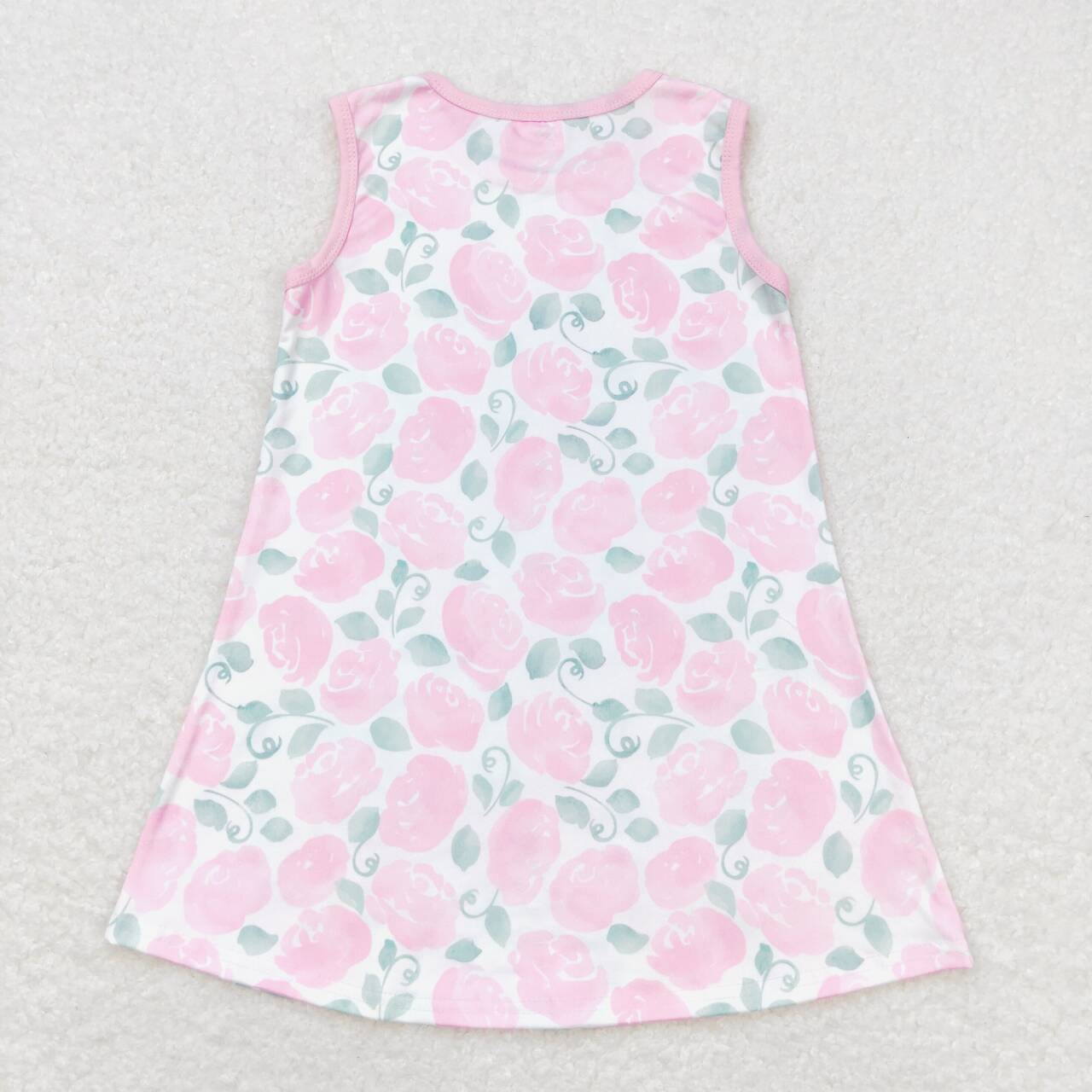 GSD1045 Flowers and leaves pink sleeveless dress