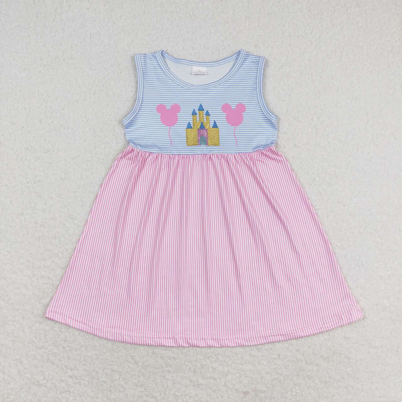 GSD1052 Balloon Castle Pink Blue Striped Sleeveless Dress