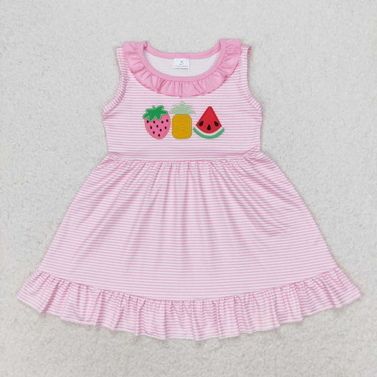 GSD1055 Strawberry Pineapple Watermelon Striped Pink Lace Sleeveless Dress