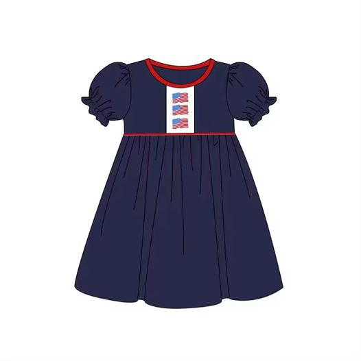 preorder GSD1056 National flag navy blue short-sleeved dress