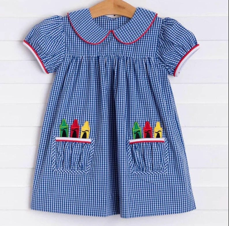 preorder GSD1057 Crayon Blue Plaid Doll Collar Short Sleeve Dress