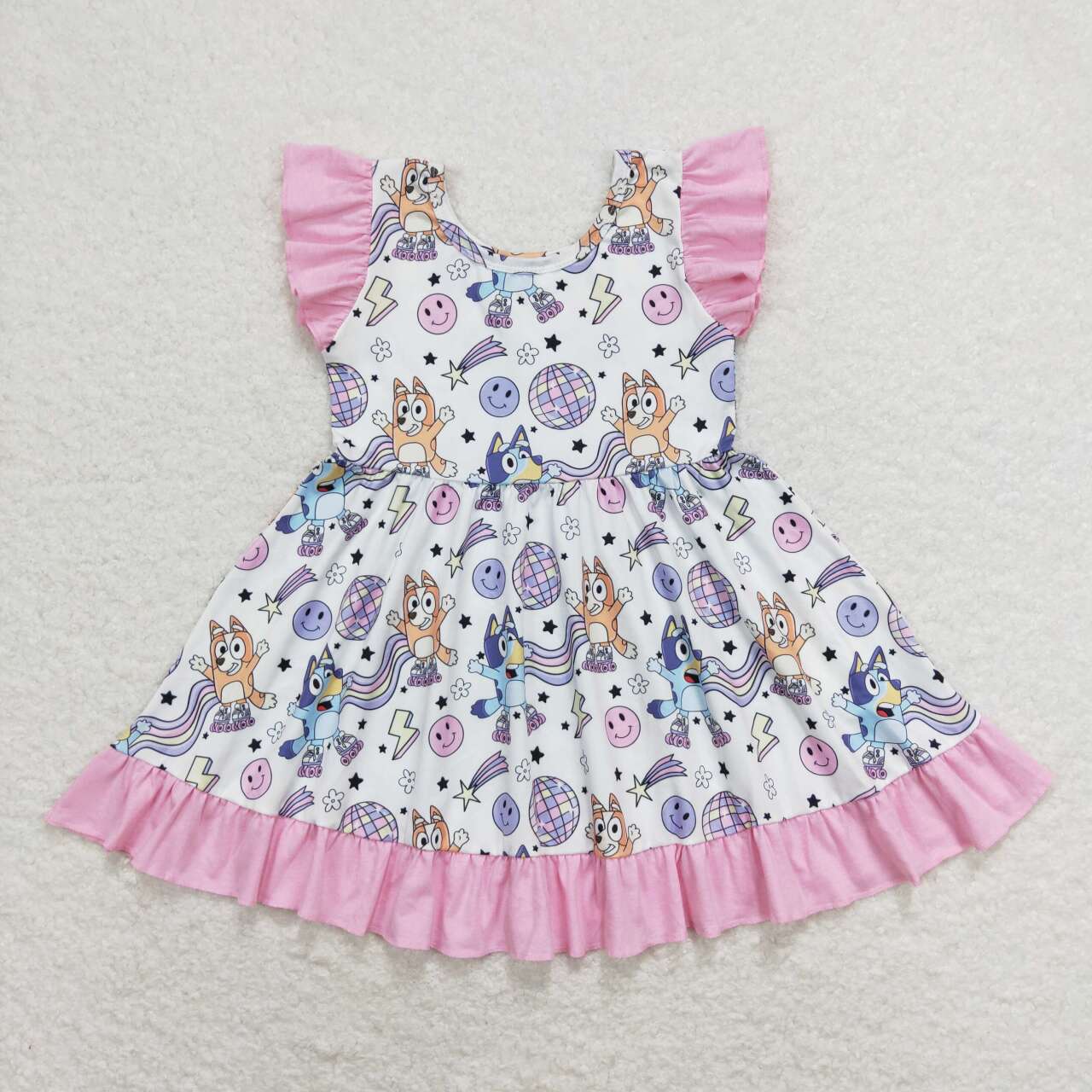 GSD1062 Light ball  face lightning pink lace white flying sleeve dress