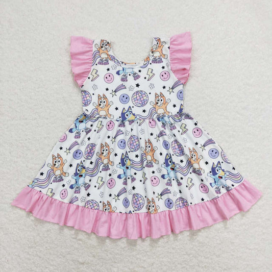 GSD1062 Light ball  face lightning pink lace white flying sleeve dress