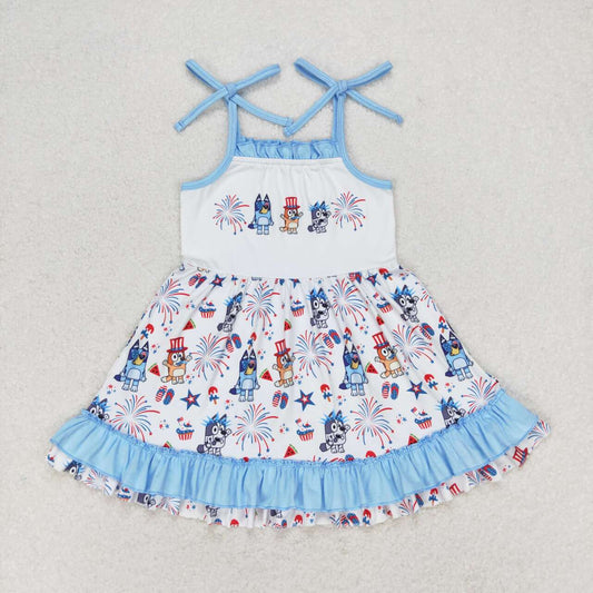 GSD1069 National Day Fireworks Blue and White Lace Slip Dress