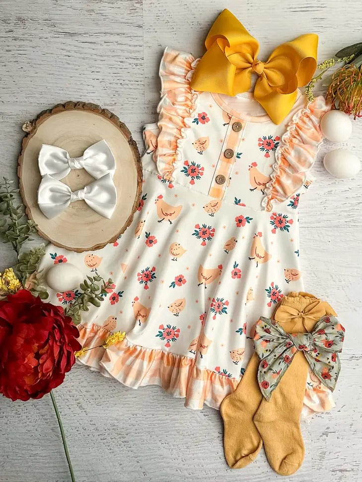 preorder GSD1077 Flower chick plaid beige sleeveless dress