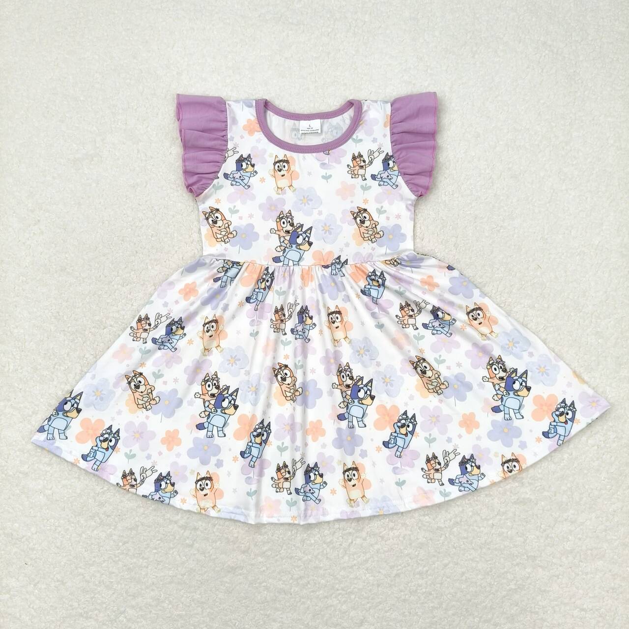 GSD1079 Floral purple flying sleeve dress