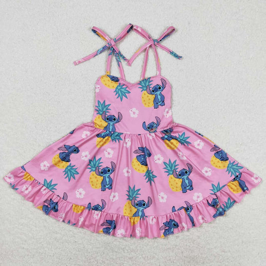GSD1080 Cartoon pineapple rose red suspender dress D 5.6