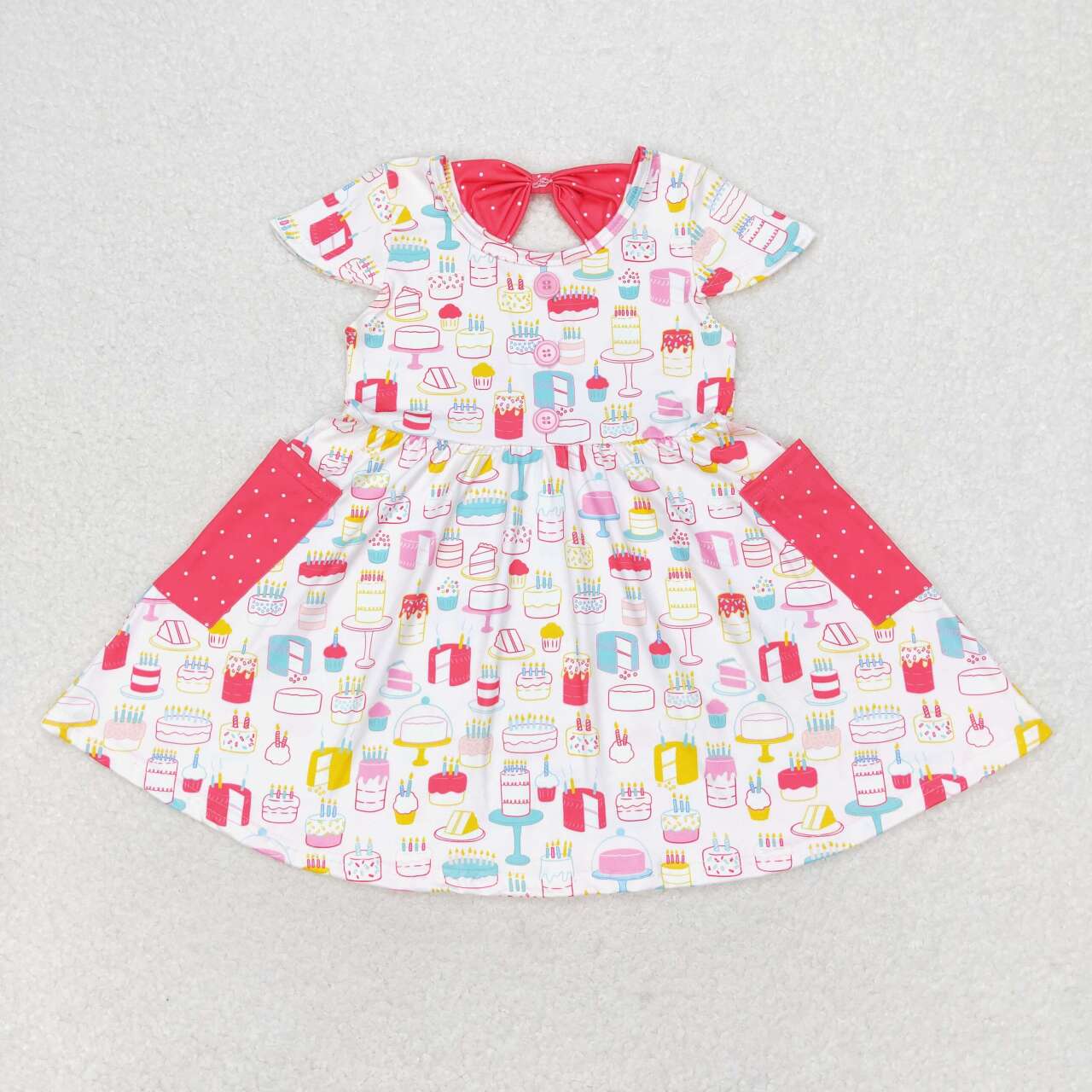 GSD1082 Birthday Cake Polka Dot Pocket Short Sleeve Dress