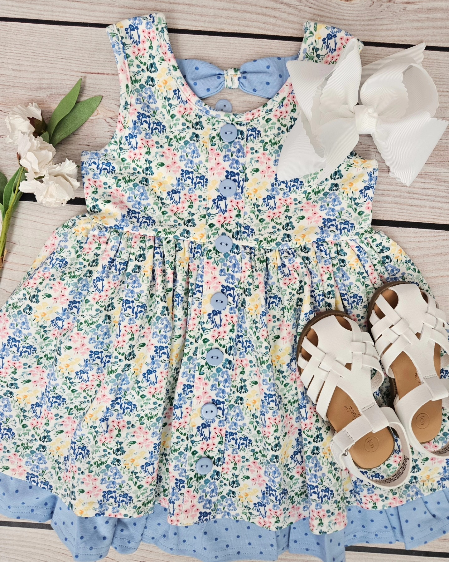 preorder  GSD1086 Floral floral polka dot blue lace sleeveless dress