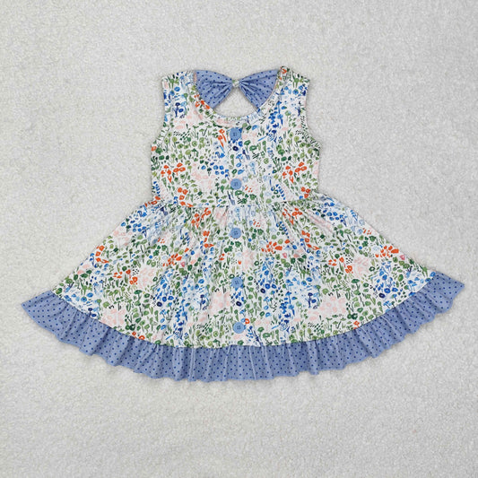 GSD1086 Floral floral polka dot blue lace sleeveless dress