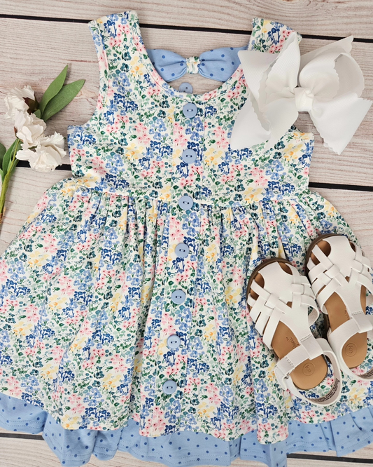 preorder  GSD1086 Floral floral polka dot blue lace sleeveless dress