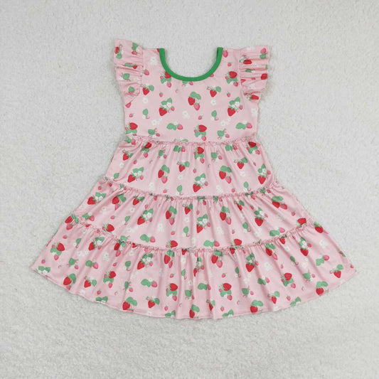 GSD1087 Flower strawberry pink flying sleeve dress