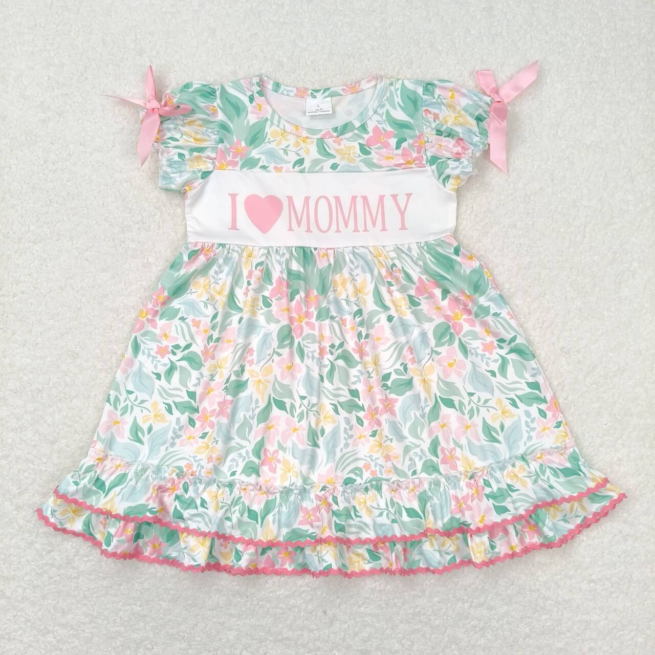 GSD1092 I love mommy letter flower leaves short-sleeved dress