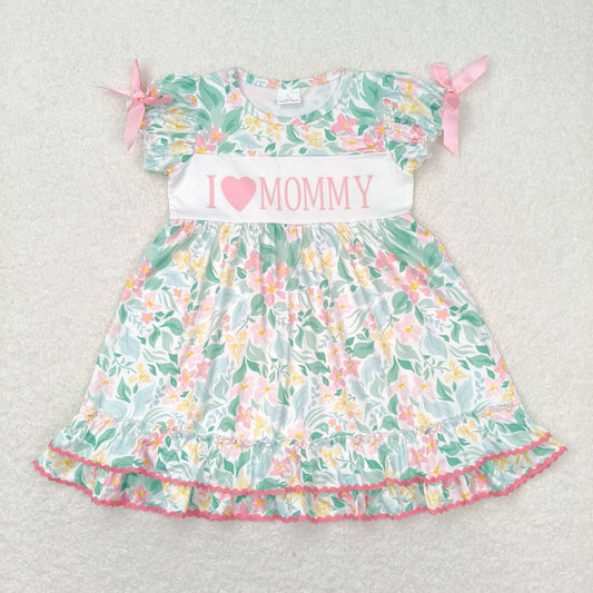GSD1092 I love mommy letter flower leaves short-sleeved dress