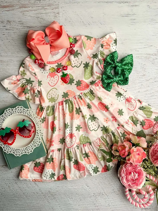 preorder GSD1098 Strawberry flower short sleeve dress