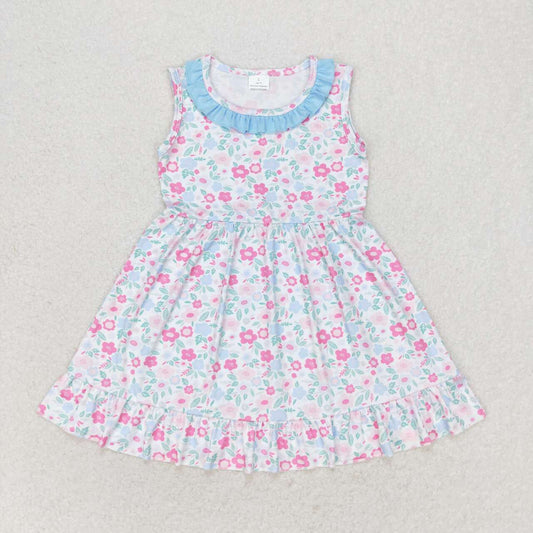 GSD1102 Flower powder blue floral lace sleeveless dress