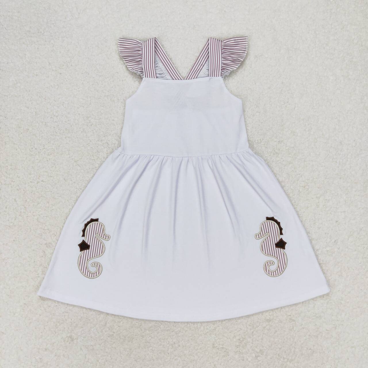 GSD1111 Seahorse striped flying sleeve white dress