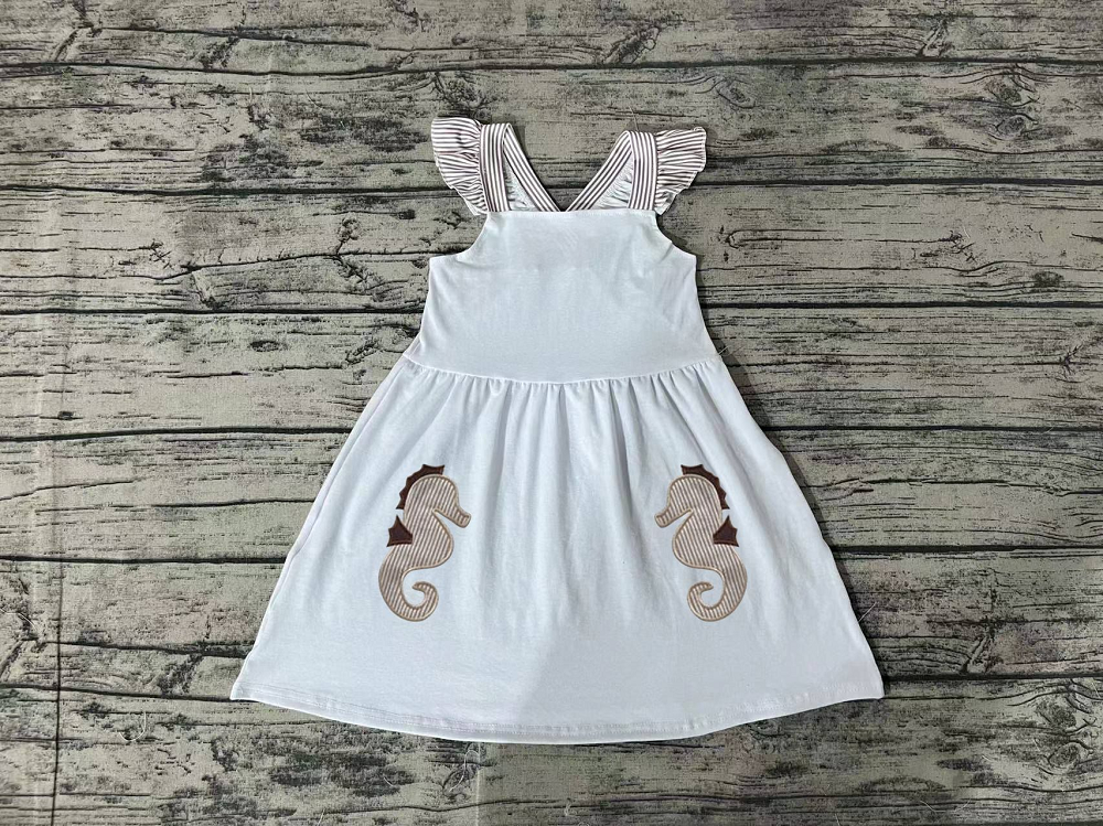 GSD1111 Seahorse striped flying sleeve white dress