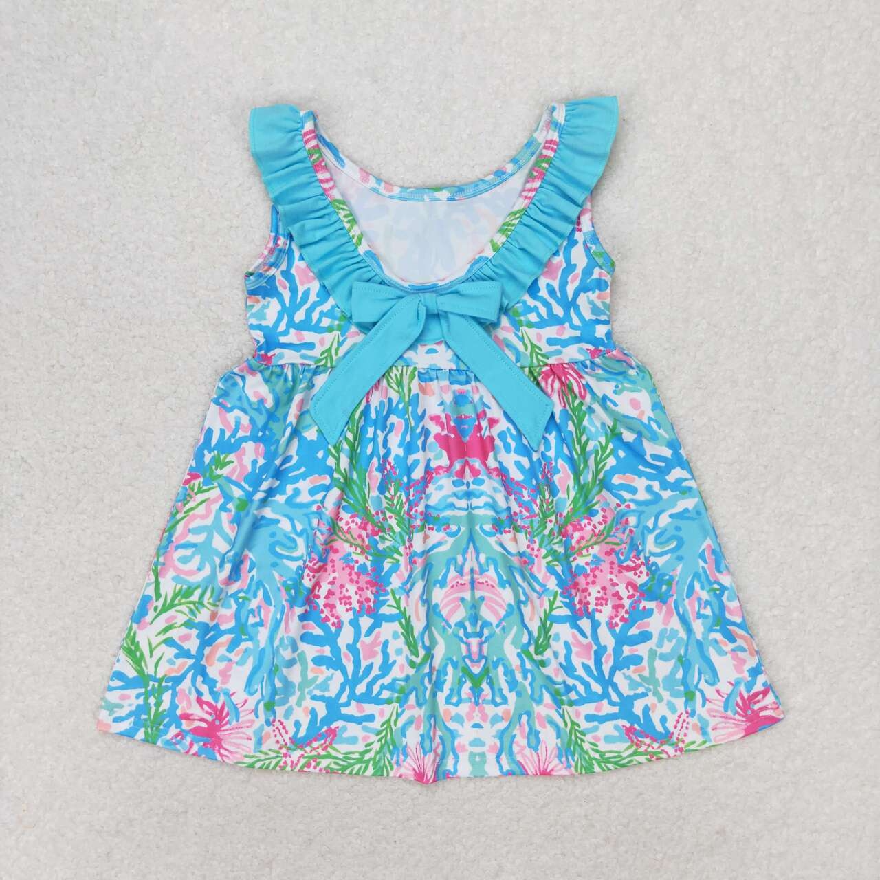 GSD1138 Seagrass Blue Lace Bow Sleeveless Dress