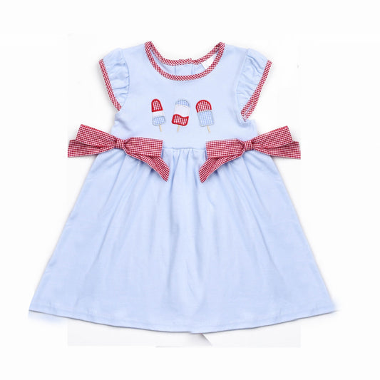 presale GSD1142 Ice cream red and white plaid bow light blue short-sleeved dress