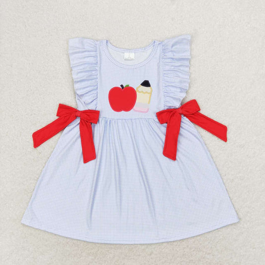 GSD1143 Apple Pencil Red Bow Blue Plaid Sleeveless Dress D 6.18
