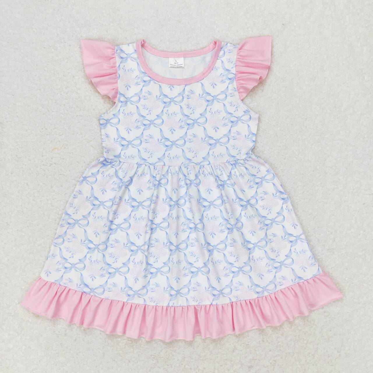 GSD1152 Flower bow pink lace flying sleeve dress D 7.11