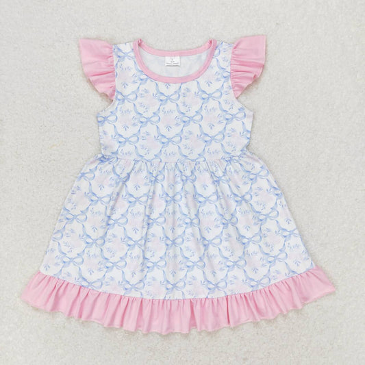 GSD1152 Flower bow pink lace flying sleeve dress D 7.11