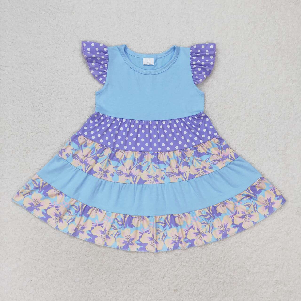 GSD1164 Flower polka dot blue flying sleeve dress