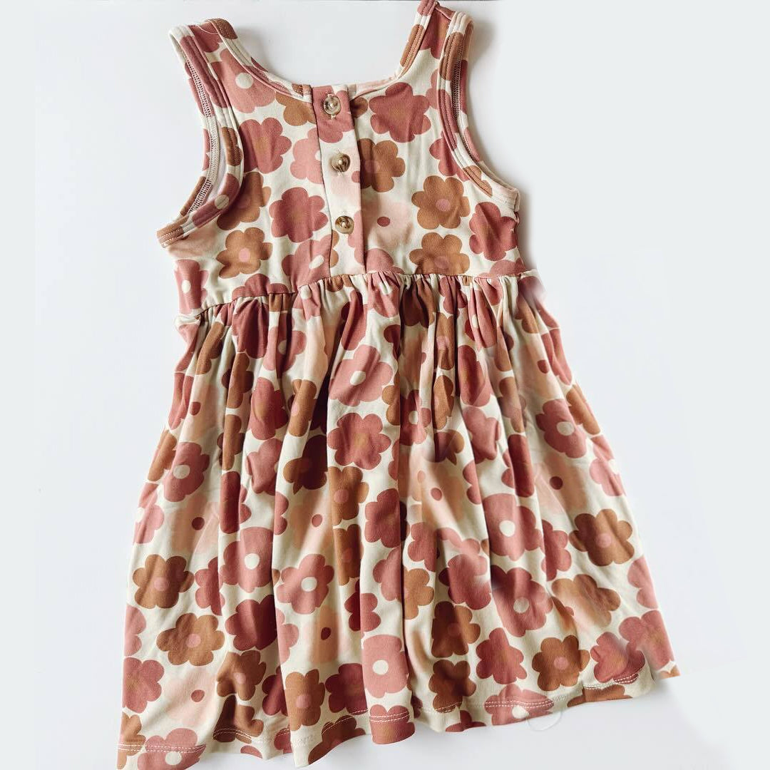 presale GSD1174 Floral beige sleeveless dress