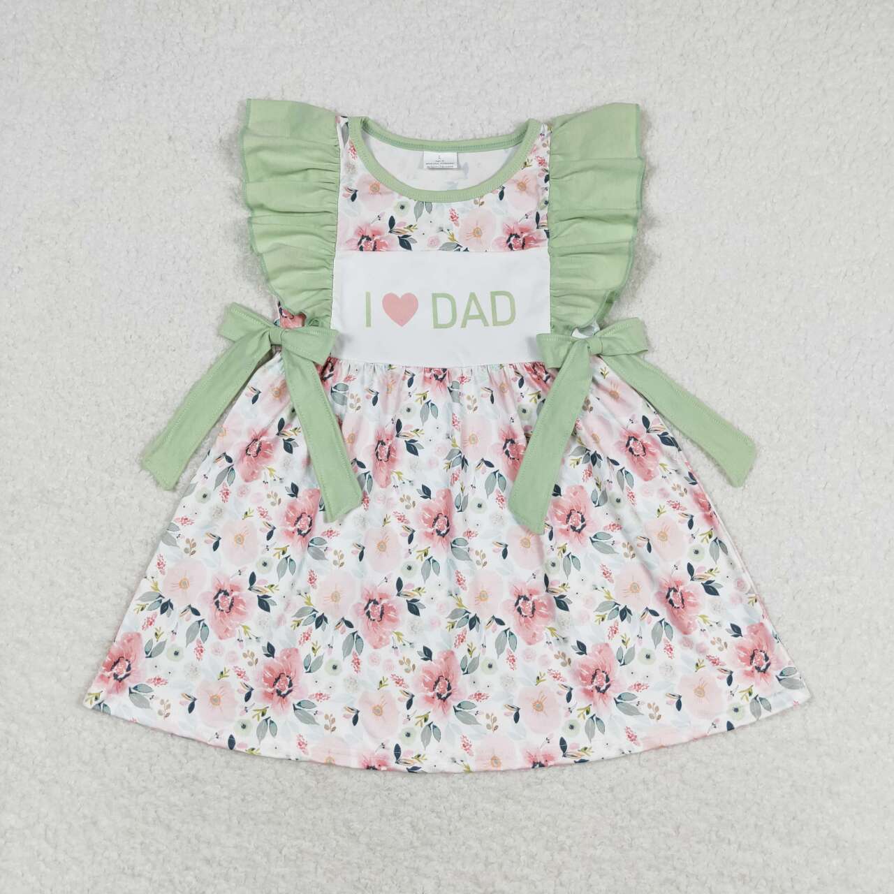 GSD1182 I love dad flower light green lace bow sleeveless dress