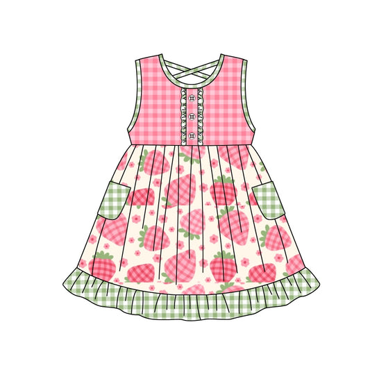 presale GSD1183 Floral strawberry green plaid lace sleeveless dress