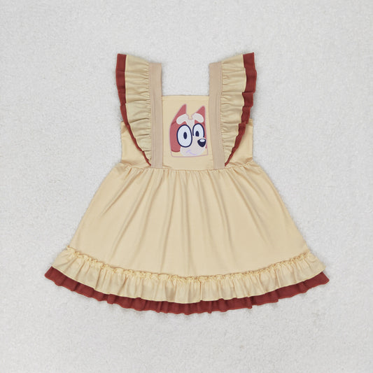 GSD1184 Yellow brown lace sleeveless dress