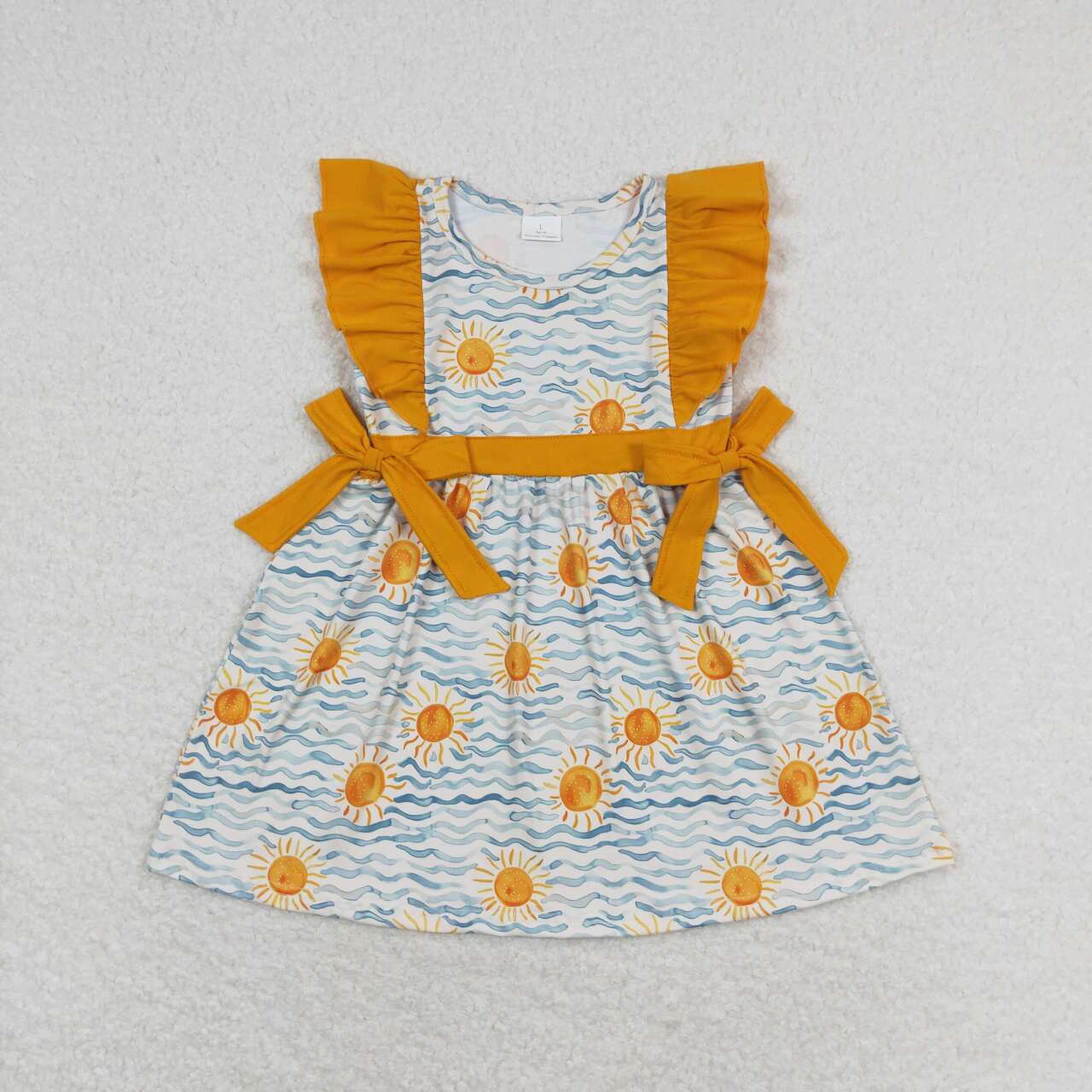 GSD1207 Sun wavy line orange lace flying sleeve dress