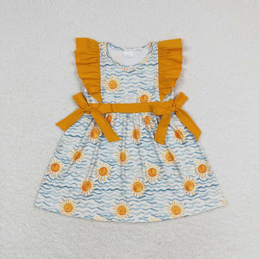 GSD1207 Sun wavy line orange lace flying sleeve dress