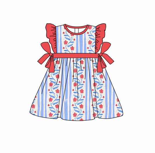 presale GSD1209 Blue striped red lace flying sleeve dress