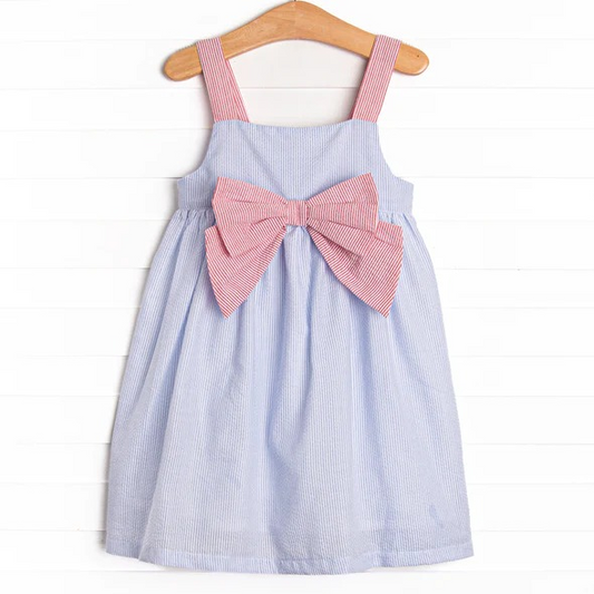 presale GSD1210 Blue sleeveless dress with red stripe bow