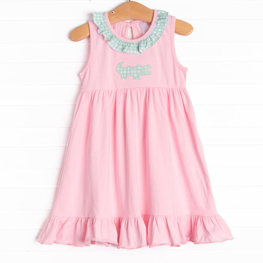 presale GSD1214 Crocodile plaid lace pink sleeveless dress