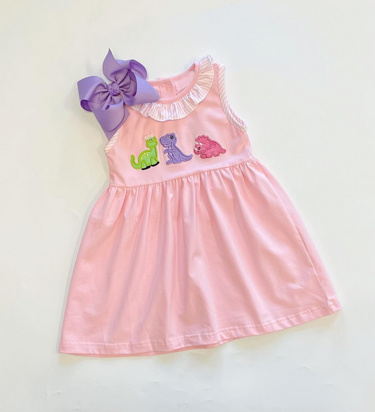 presale GSD1215 Dinosaur Stripe Lace Pink Sleeveless Dress