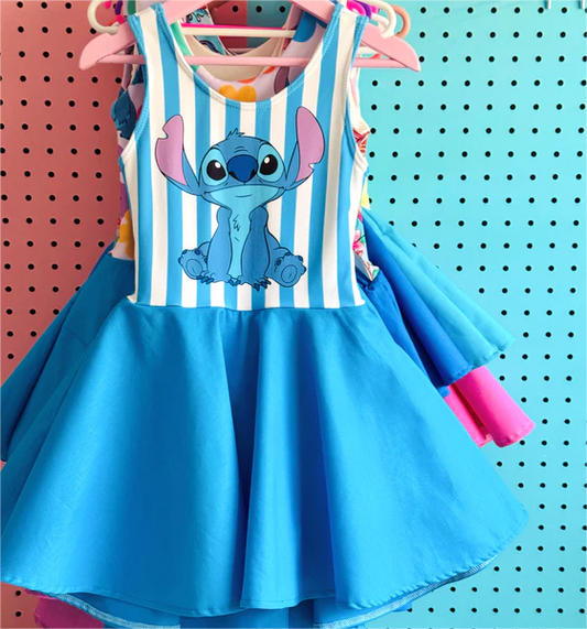 presale GSD1220 Cartoon blue striped sleeveless dress