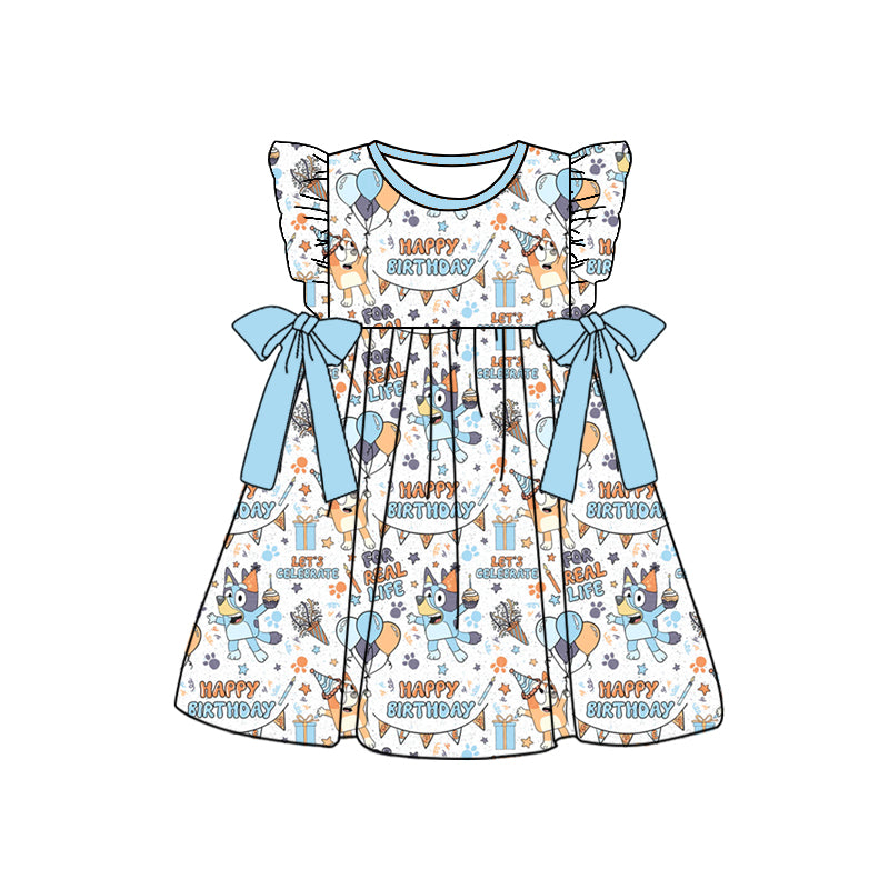 presale GSD1222 Balloon blue bow flying sleeve dress